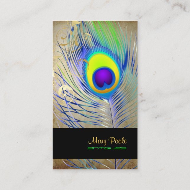 PixDezines vintage peacock+filigree swirls Business Card (Front)