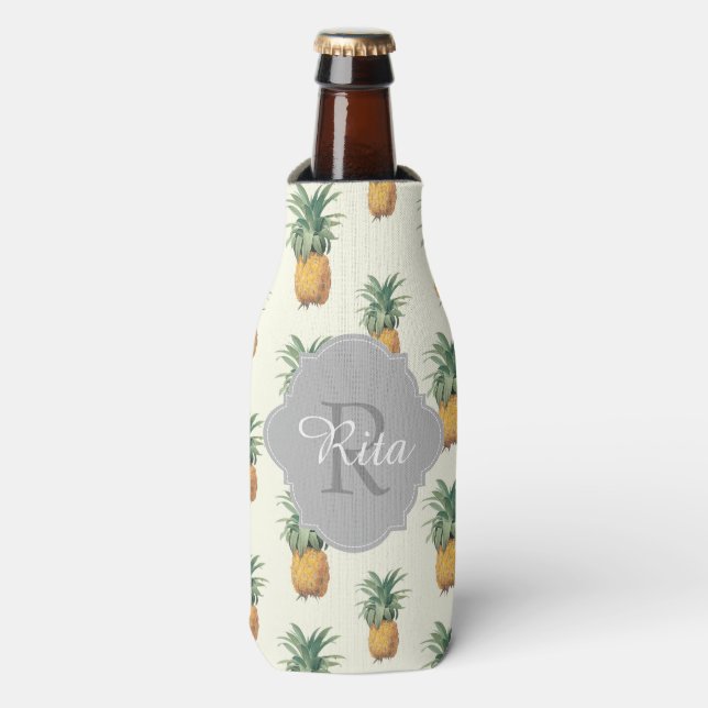 PixDezines Vintage Pineapples Pattern Bottle Cooler (Bottle Front)