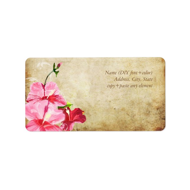 PixDezines Vintage Pink Hibiscus/Faux Parchment Label (Front)