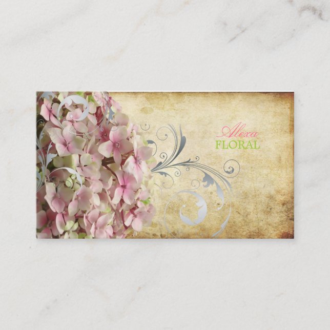 PixDezines vintage pink hydrangeas/florists Business Card (Front)