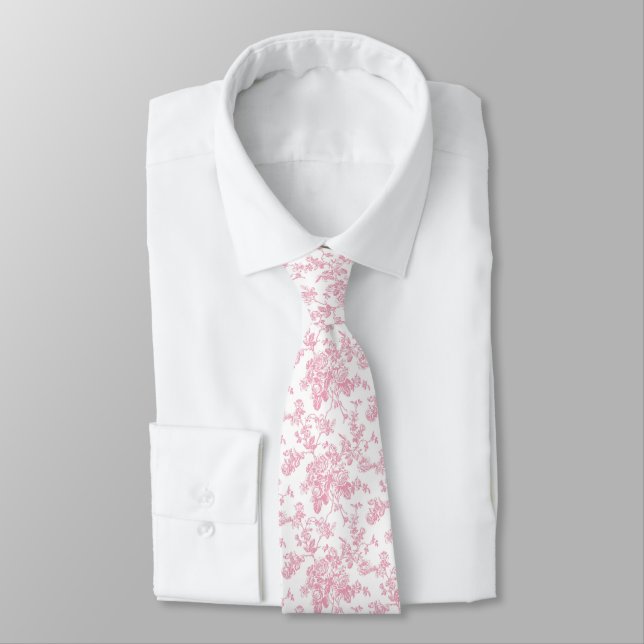 PixDezines Vintage Pink Toile Roses  Tie (Tied)