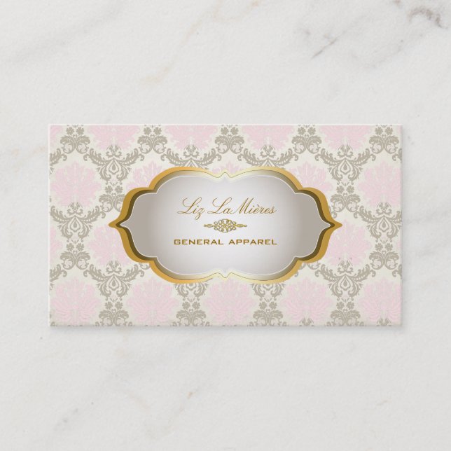PixDezines vintage piqué damaskpink+ash brown Business Card (Front)