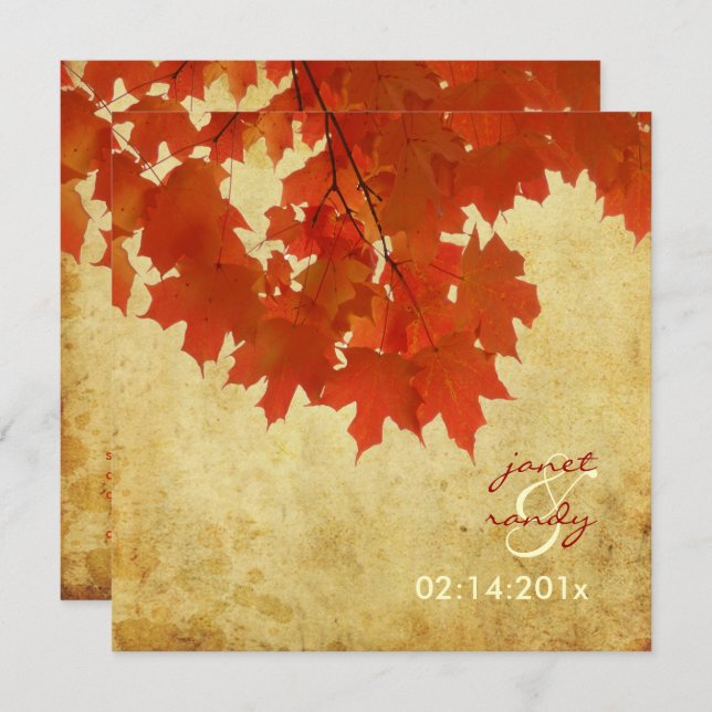 PixDezines VINTAGE RED MAPLE LEAVES/FALL/AUTUMN Invitation (Front/Back)