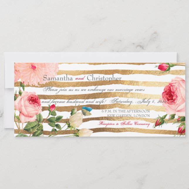 PixDezines Vintage Roses+Peonies/Stripes Invitation (Back)