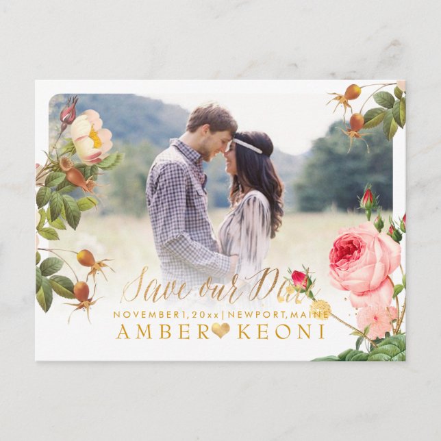 PixDezines Vintage Roses Save the Date Announcement Postcard (Front)