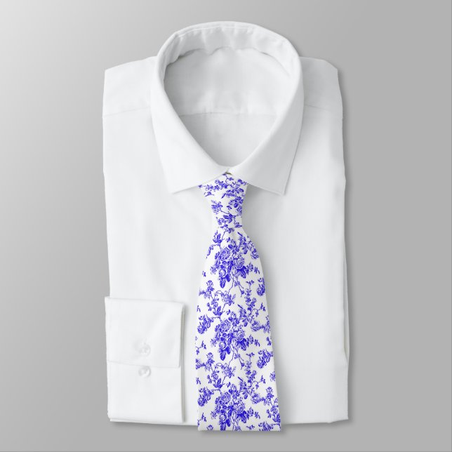 PixDezines Vintage Royal Purple Toile Roses  Tie (Tied)