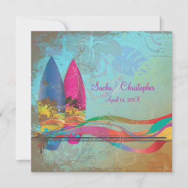 PixDezines vintage surfers, destination events Invitation (Front)