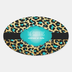 PixDezines vintage teal cheetah Oval Sticker