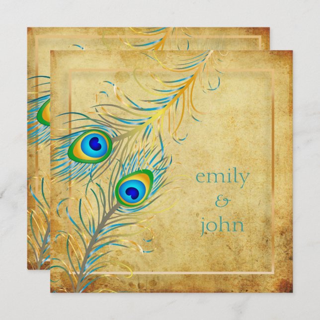 PixDezines Vintage Teal  Peacock/Faux Parchment Invitation (Front/Back)