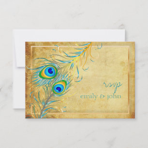 PixDezines vintage teal peacock RSVP Card