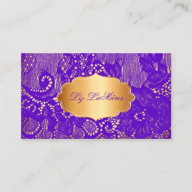 PixDezines VINTAGE VIOLET PURPLE LACE Business Card (Front)