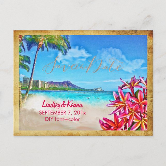 PixDezines vintage waikiki/diamond head/plumeria Postcard (Front)