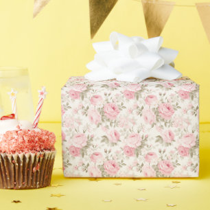 PixDezines Vintage Watercolor Roses Blush Pink Wrapping Paper