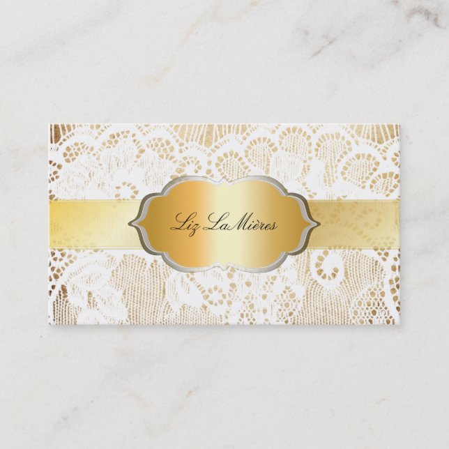 PixDezines VINTAGE WHITE LACE/PARCHMENT Business Card (Front)