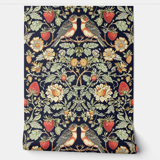 PixDezines Vintage William Morris Strawberry Thief Wallpaper (Unrolling)