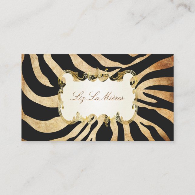 PixDezines vintage zebra/faux parchment Business Card (Front)