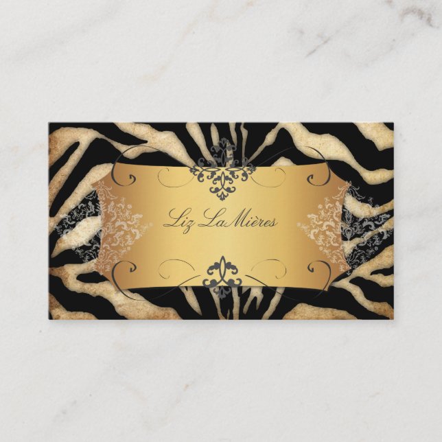 PixDezines VINTAGE ZEBRA/LACE DAMASK Business Card (Front)