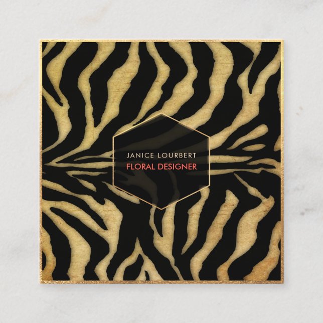 PixDezines VINTAGE ZEBRA STRIPES Square Business Card (Front)