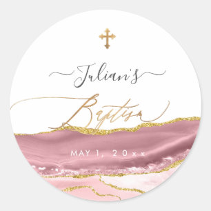 PixDezines Watercolor Agate Dusty Mauve Baptism Classic Round Sticker