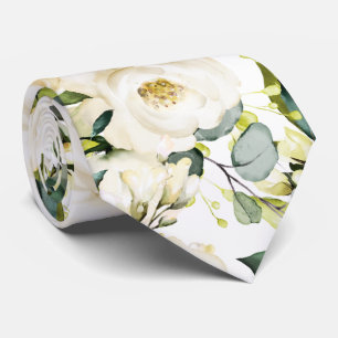PixDezines Watercolor Alabaster Roses Neck Tie