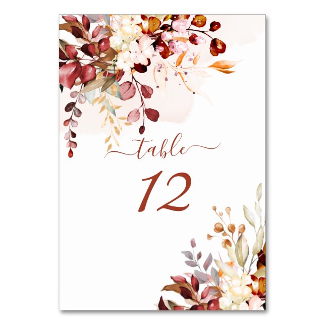 PixDezines Watercolor Autumn Gum Eucalyptus Table Number (Front)