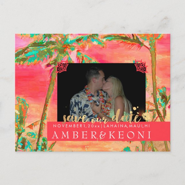 PixDezines Watercolor Beach Save Date Photo Announcement Postcard (Front)