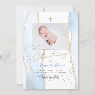 PixDezines Watercolor Blue Agate Christening Invitation
