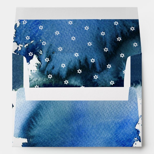 PixDezines Watercolor Blue Bar Mitzvah Envelope (Back (Bottom))