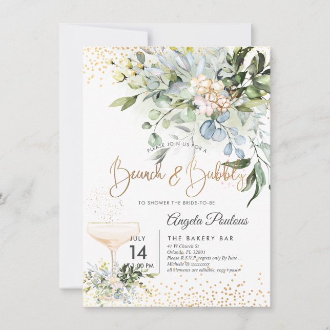 PixDezines Watercolor Blue Gum Brunch Bubbly Invitation (Front)