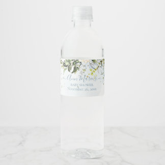 PixDezines Watercolor Blue Gum Eucalyptus Bridal I Water Bottle Label
