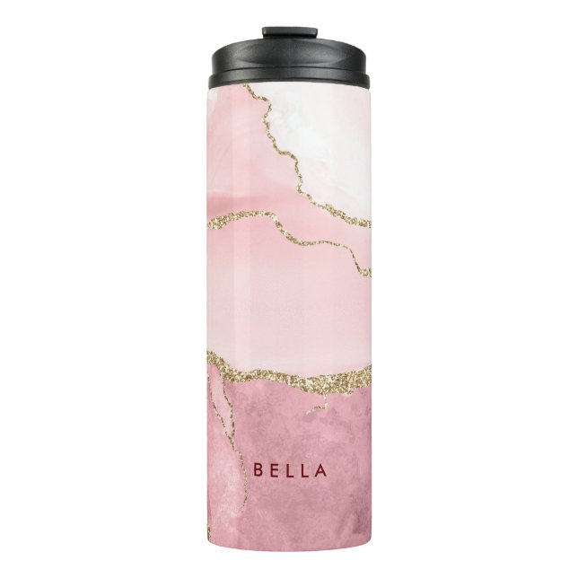 PixDezines WATERCOLOR BLUSH BURGUNDY AGATE Thermal Tumbler (Front)