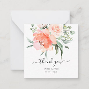 PixDezines Watercolor Blush Coral Roses Thank You Card