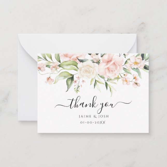 PixDezines Watercolor Blush Cream Roses Note Card (Front)