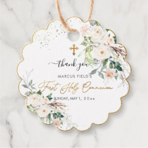 PixDezines watercolor blush pink roses Communion Favour Tags