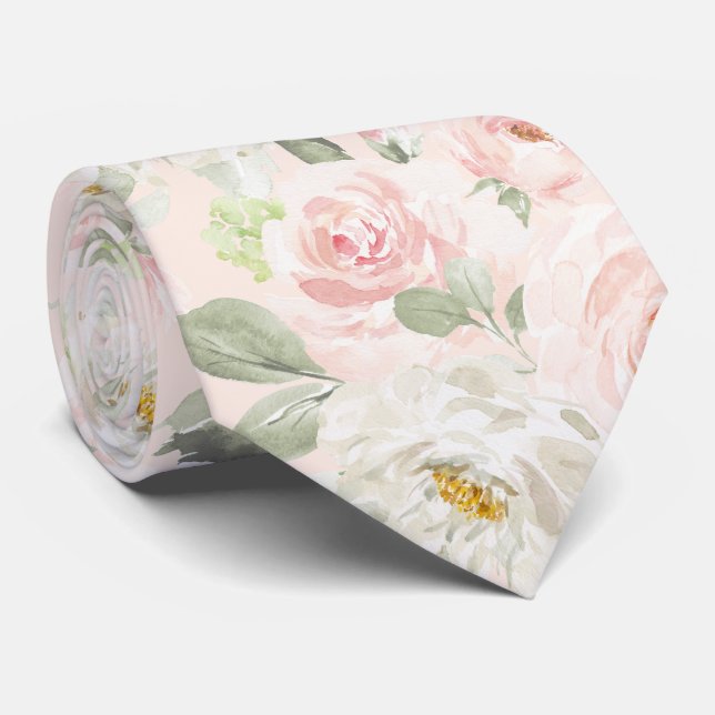 PixDezines Watercolor Blush Pink Roses DIY Bckgrnd Tie (Rolled)