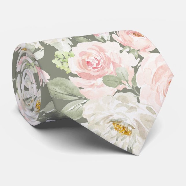 PixDezines Watercolor Blush Pink Roses DIY Bckgrnd Tie (Rolled)