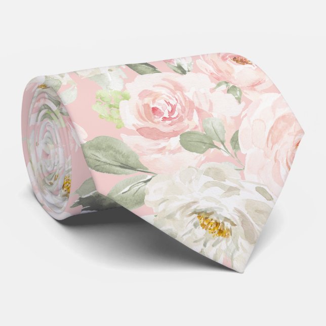 PixDezines Watercolor Blush Pink Roses DIY Bckgrnd Tie (Rolled)