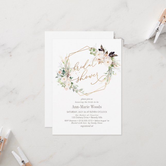 PixDezines Watercolor Blush Roses Bridal Shower In Invitation (Front/Back In Situ)