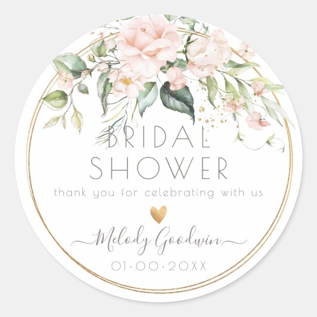 PixDezines Watercolor Blush Roses Classic Round Sticker (Front)