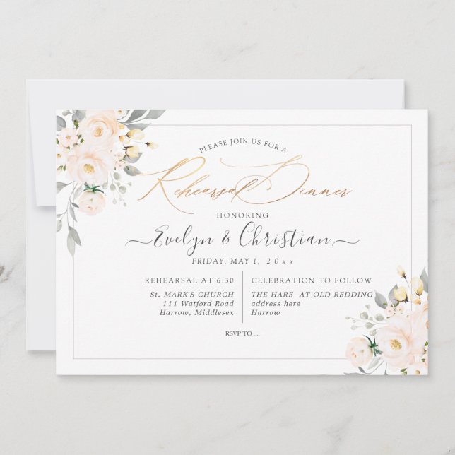 PixDezines Watercolor Blush Roses Invitation (Front)