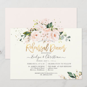 PixDezines Watercolor Blush Roses Rehearsal Dinner Invitation