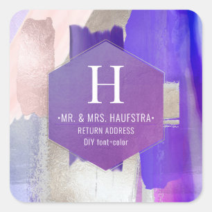 PixDezines Watercolor Brushes Violet Silver Blush Square Sticker