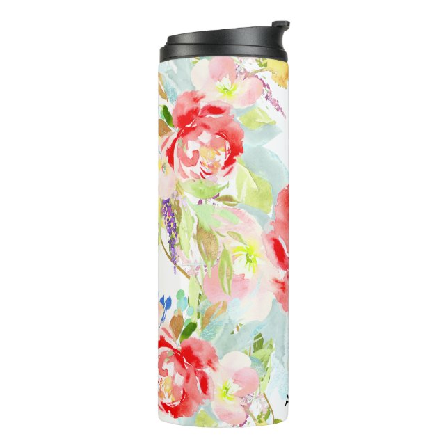 PIXDEZINES WATERCOLOR CORAL PEONIES THERMAL TUMBLER (Rotated Left)
