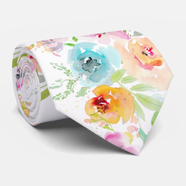 PixDezines Watercolor Delicate SpringBloom Tie (Rolled)