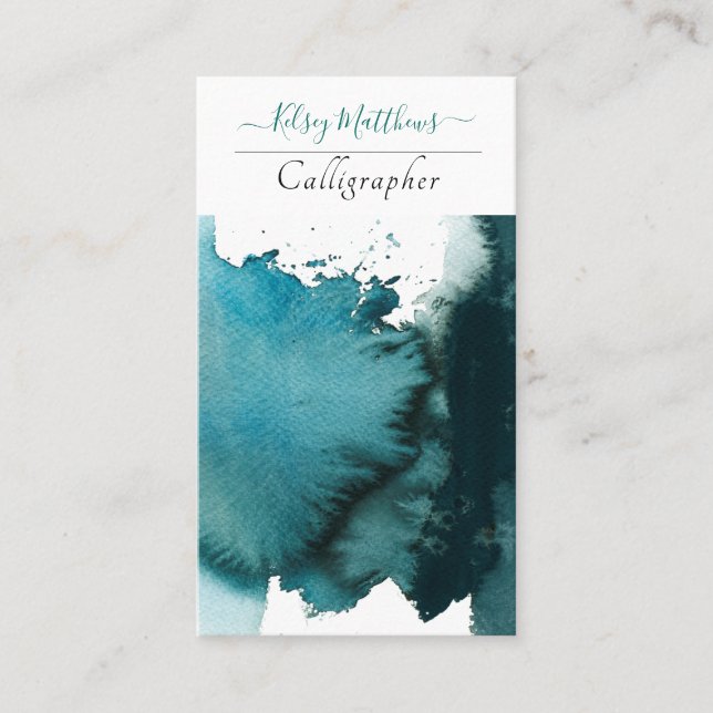 PixDezines Watercolor Drop in Teal Business Card (Front)