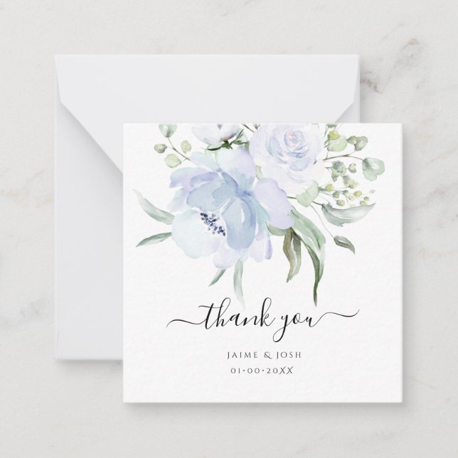 PixDezines Watercolor Dusty Blue Roses Thank You Card (Front)