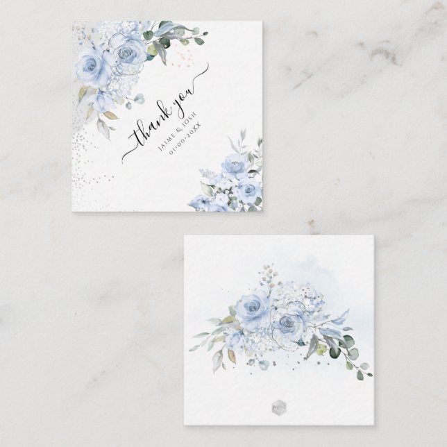 PixDezines Watercolor Dusty Blue Roses Thank You N Card (Front/Back)
