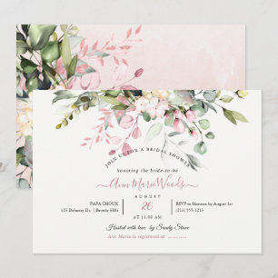 PixDezines Watercolor Dusty Pink Eucalyptus Bridal Invitation