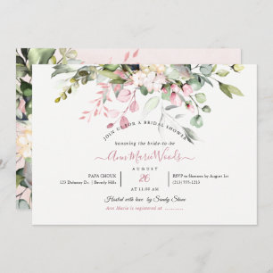 PixDezines Watercolor Dusty Pink Eucalyptus Bridal Invitation