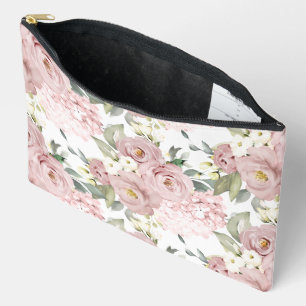 PixDezines Watercolor Dusty Rose Cream Roses Accessory Pouch